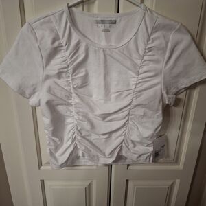 Forever 21 White Ruched Crop Top